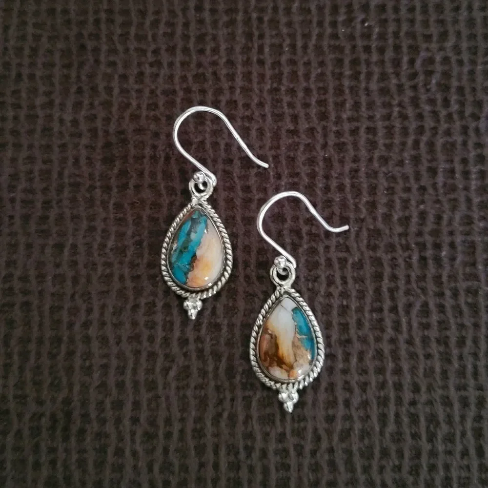 Shivam Oyster Blue💙 Copper Turquoise Teardrop💧 Earrings